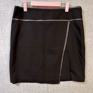 White House Black Market Skirt Womens Size 10 Mock Wrap w/ Faux Leather Trim
